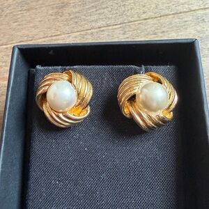 Napier Gold-Tone Faux Pearl Knot Clip Earrings
